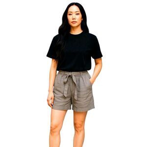 TINA STEPHENS Made In Italy Linen Shorts Pull On Pockets Loose Modest Gray 6-8